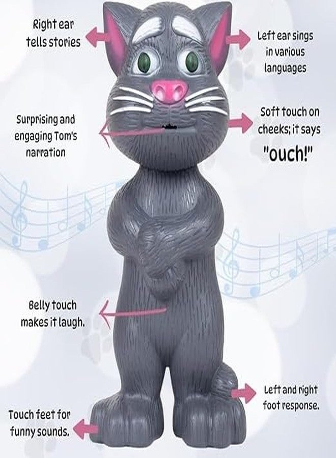 BRAVIADECOR Bravia Interactive Talking Tom Cat Toy for Kids, Voice Repeat, Story & Music Features, Grey Colour, 3+ Years Model- 37 - Image 3